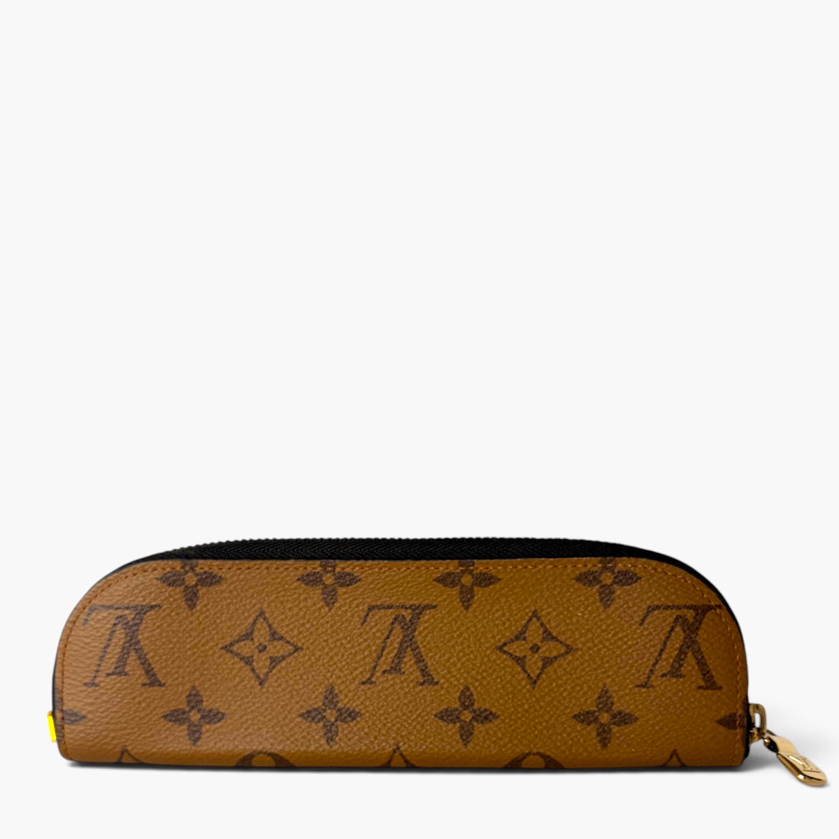 Reverse monogram pencil case, brown with dark pattern and black zipper