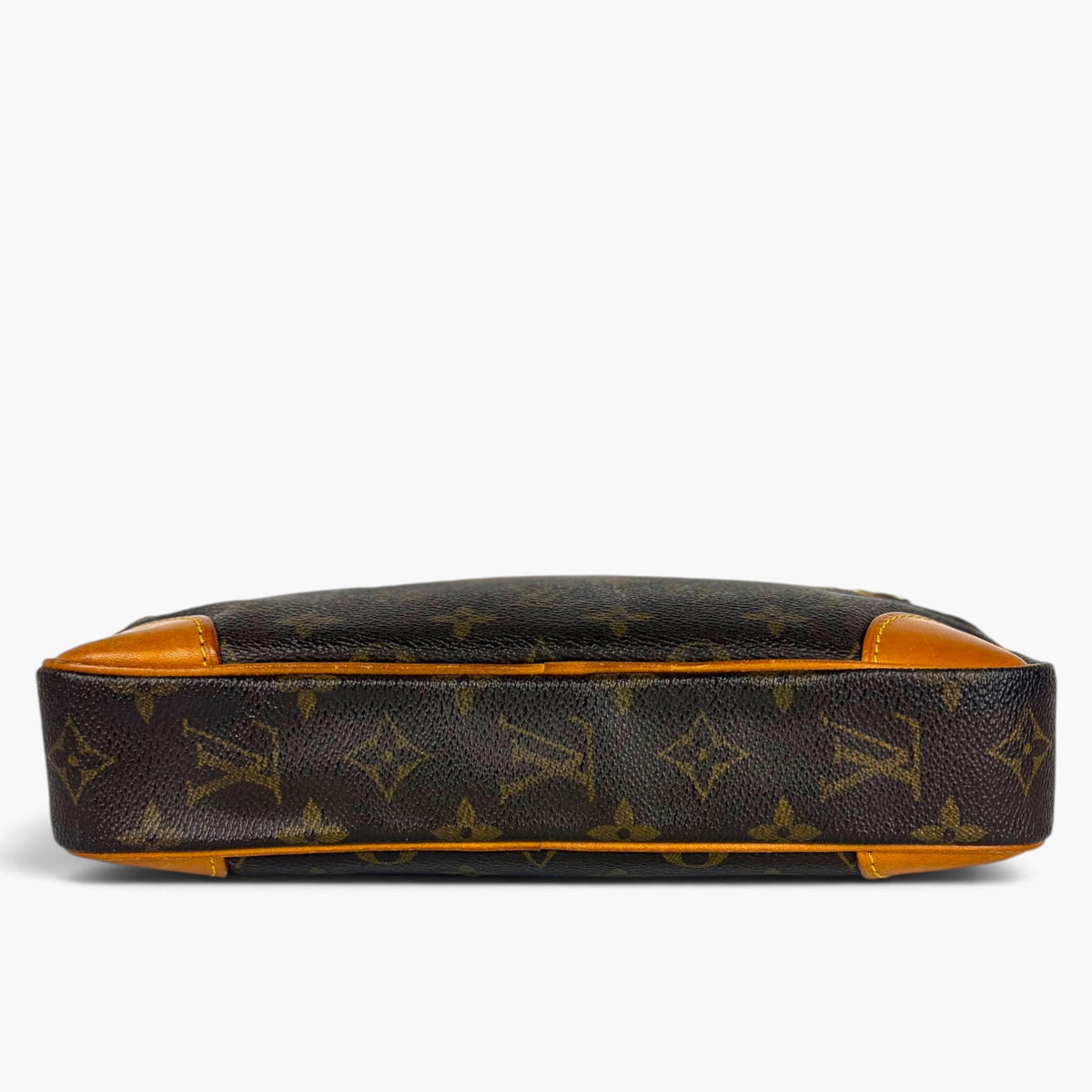Monogram pouch with orange-trimmed base and top zip closure